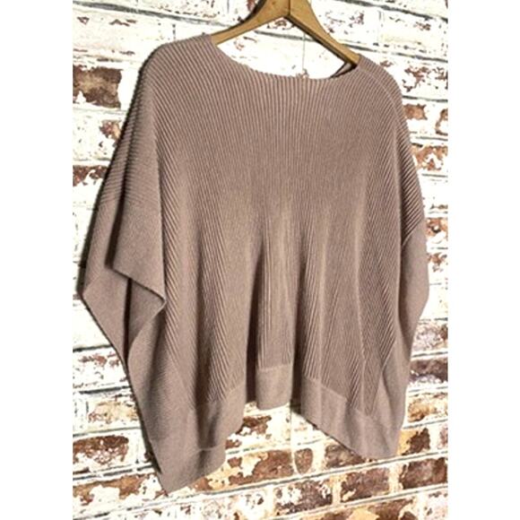 Ann Taylor LOFT Ribbed Mauve Oversized Pullover Knit V Neck Sweater Poncho XS/S - Picture 5 of 5